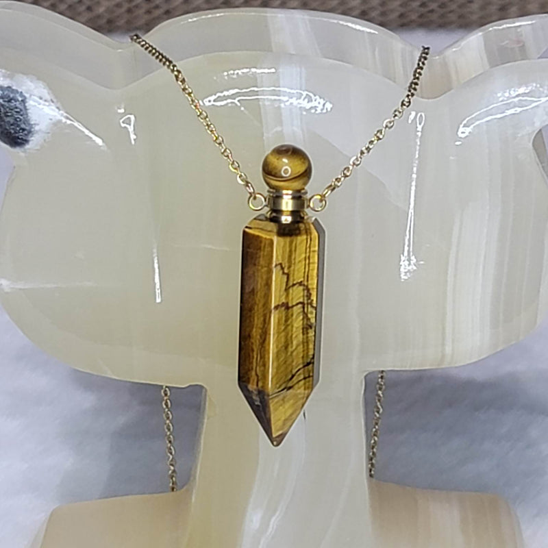 Necklace - Tigers Eye Crystal Perfume / Aromatherapy Bottle