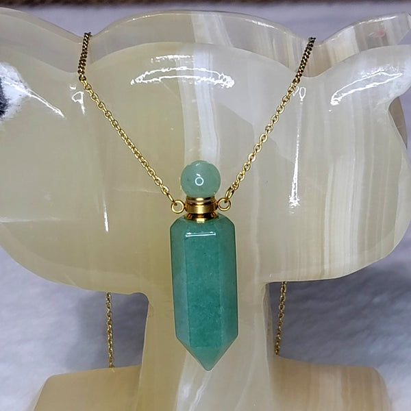 Necklace - Green Aventurine Crystal Perfume / Aromatherapy Bottle