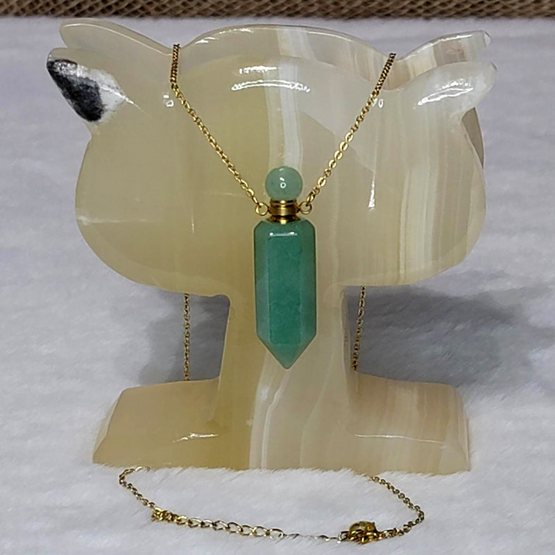 Necklace - Green Aventurine Crystal Perfume / Aromatherapy Bottle