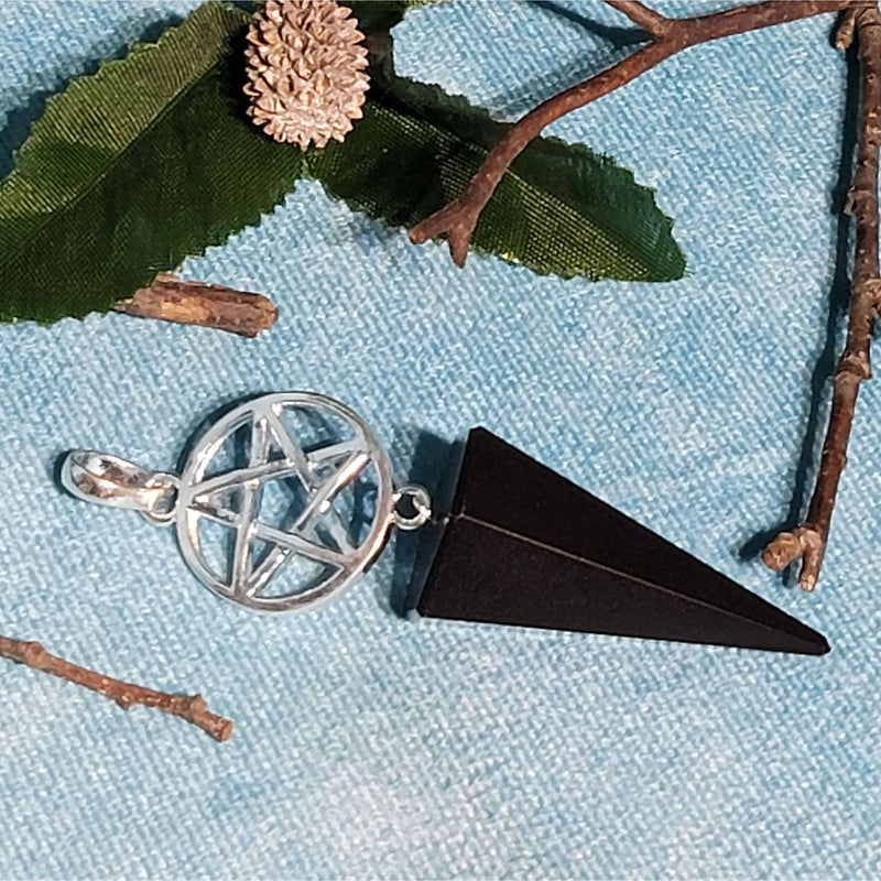 Black Agate Point With Pentacle - 3" Long
