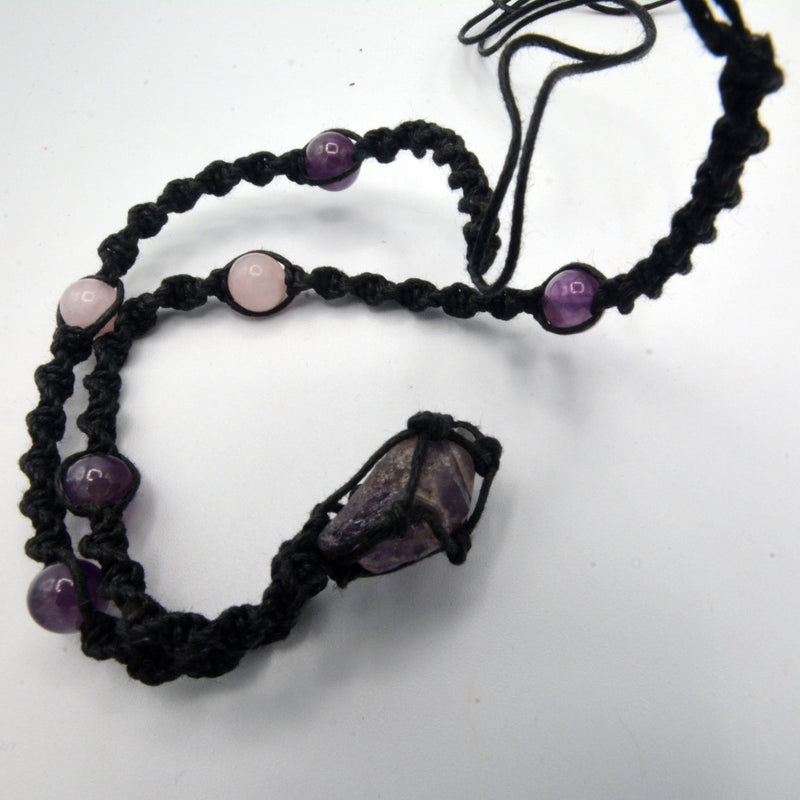 Necklace - Hippie Beads with Rough Amethyst Point (Adjustable)-Jewellery-Kheops-The Bat Witch Cavern