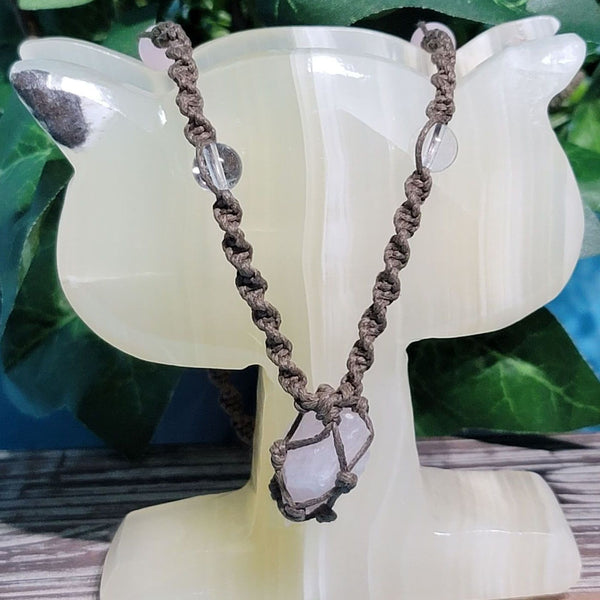 Necklace - Hippie Beads with Rough Rose Quartz (Adjustable)