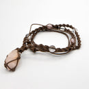 Necklace - Hippie Beads with Rough Rose Quartz (Adjustable)-Jewellery-Kheops-The Bat Witch Cavern