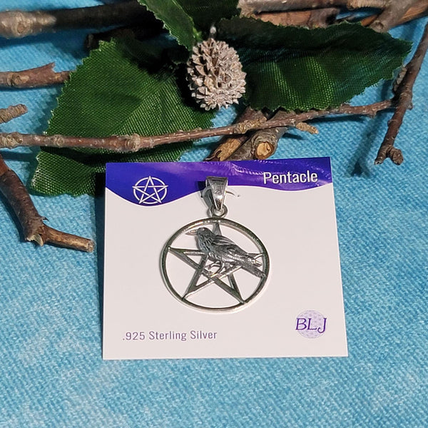 Sterling Silver Pendant - Raven in Pentacle .9"