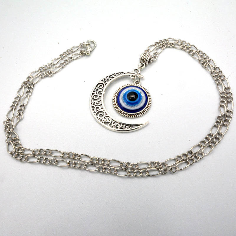 Necklace - Evil Eye Crescent Moon - 3.75" Diameter-Jewellery-Kheops-The Bat Witch Cavern