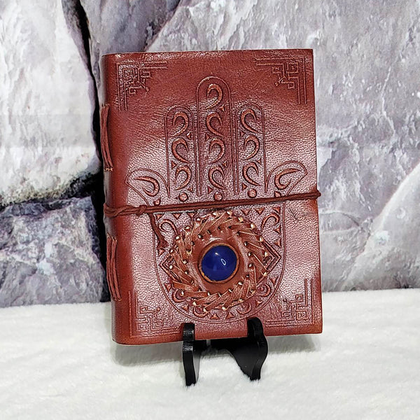 Leather Journal -  Hamsa Hand Evil Eye Stone - 5" x 7"