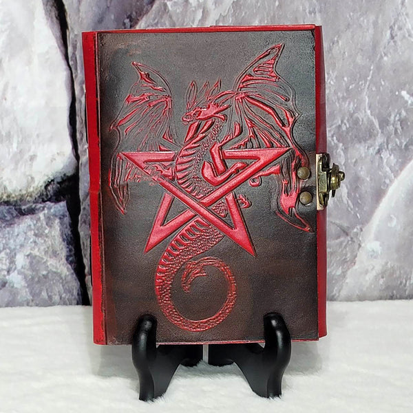 Leather Journal -  Red Dragon & Pentagram w/Latch - 5" x 7"
