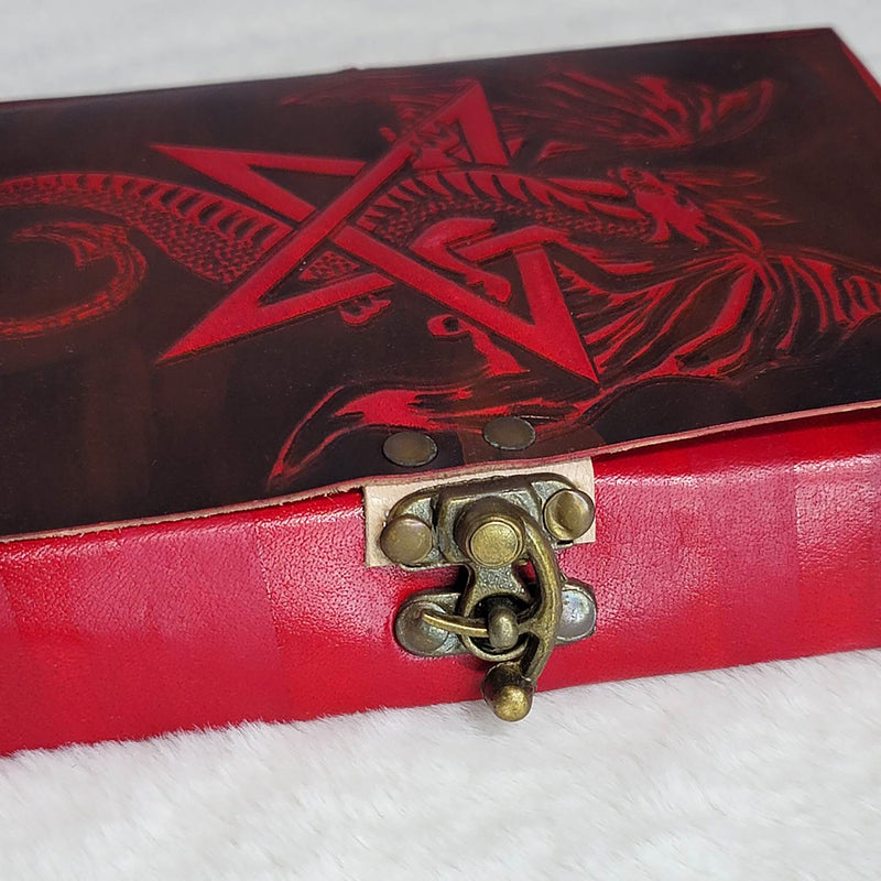 Journal en cuir - Dragon Rouge et Pentagramme avec Loquet - 5" x 7"