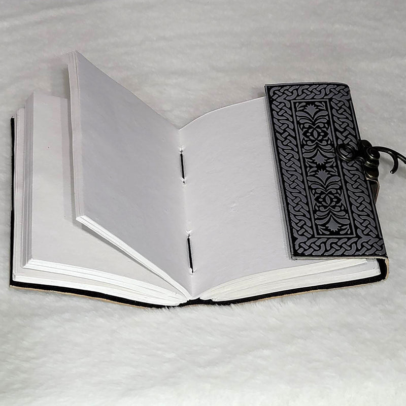 Leather Journal -  Black/Silver Owl w/Latch - 5" x 7"