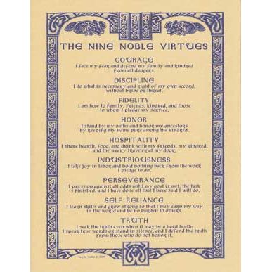 Wicca/Witchcraft - Nine Noble Virtues Poster-Tarot/Oracle-Azure Green-The Bat Witch Cavern
