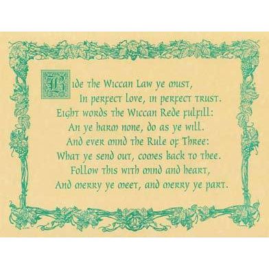 Wicca/Witchcraft - Wiccan Rede (Law) Poster-Tarot/Oracle-Azure Green-The Bat Witch Cavern