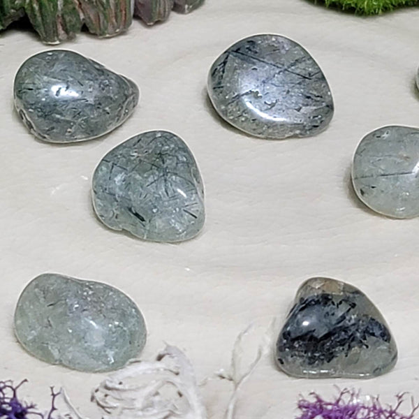Prehnite with Black Epidote Tumbled Stone