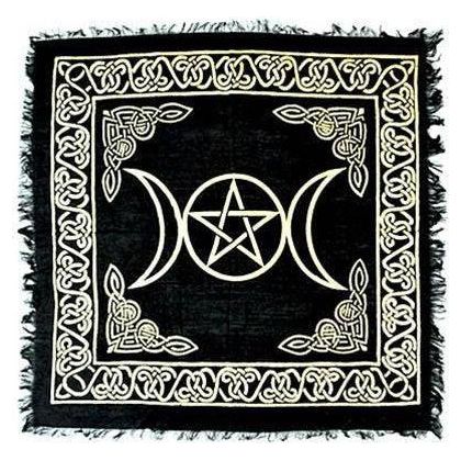 Altar Cloth - Gold Triple Moon - 18" x 18"-Home/Altar-Quanta Distribution Inc.-The Bat Witch Cavern