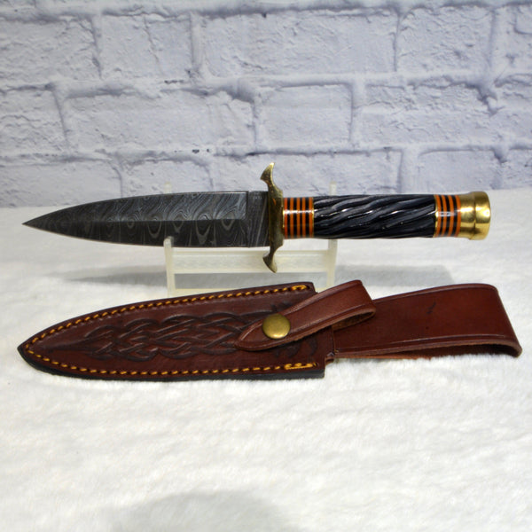 Athame - Twisted Horn Handle Damascus Steel - 10.5" Long-Home/Altar-Azure Green-The Bat Witch Cavern