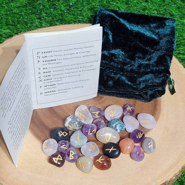 Rune Set - Multi-Stone Agate with Velvet Bag