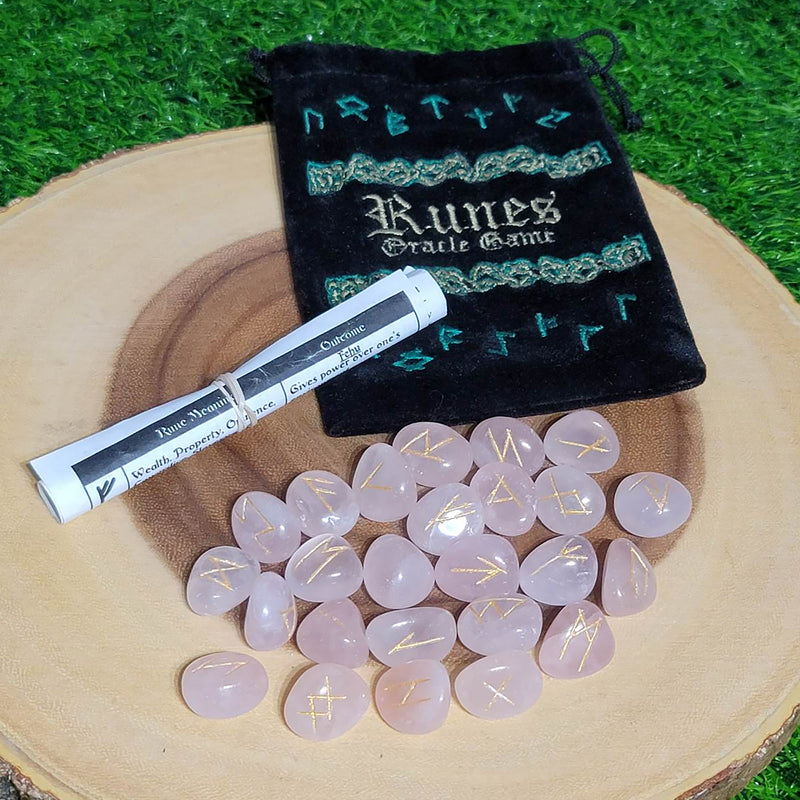 Rune Set - Rose Quartz with Velvet Bag