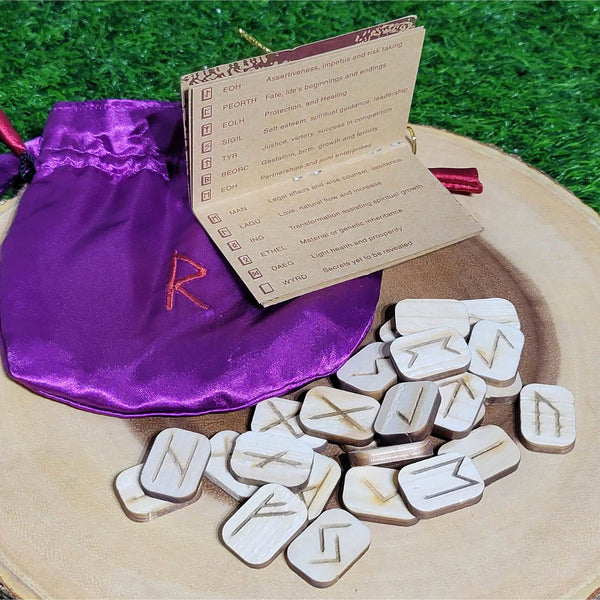 Rune Set - Traditional Wooden Runes with Satin Bag