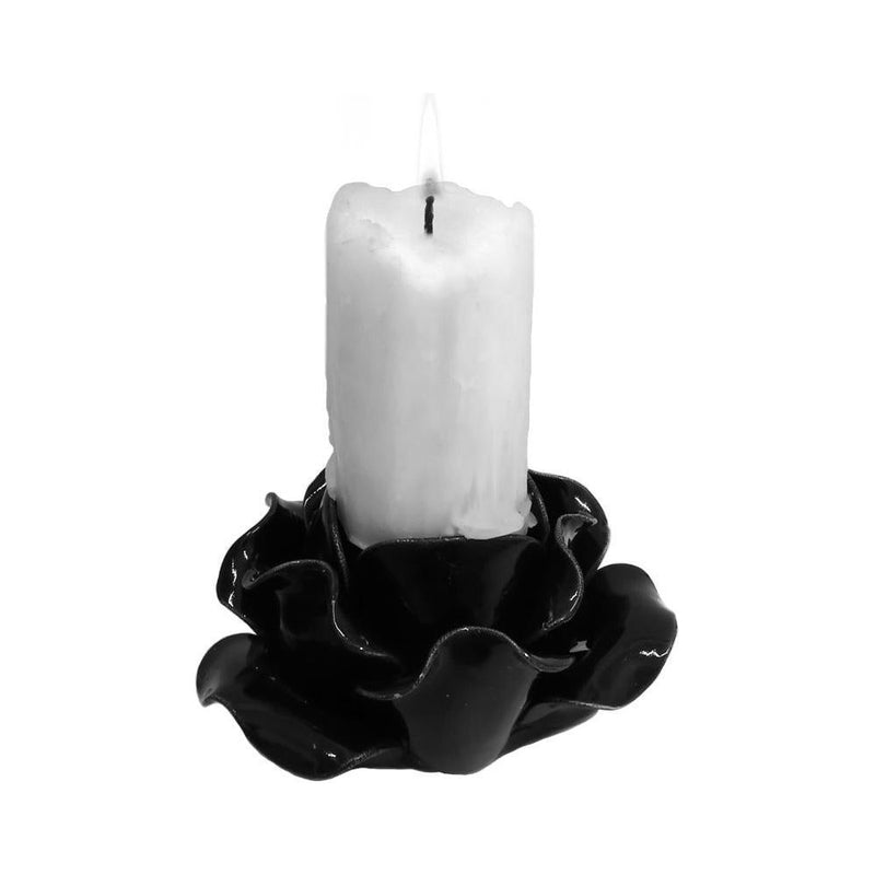 Black Rose Pillar Candle Holder-Candles-Quanta Distribution Inc.-The Bat Witch Cavern
