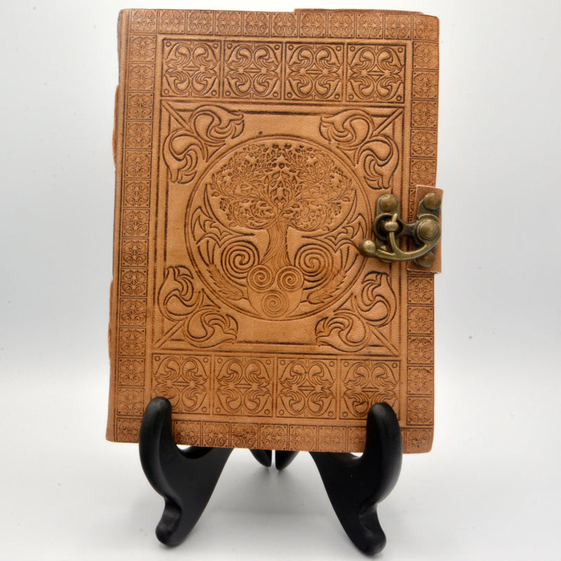 Leather Journal - Tree of Life w/Latch - 5" x 7"-Home/Altar-Azure Green-The Bat Witch Cavern