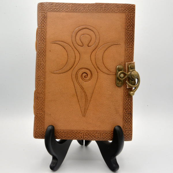 Leather Journal - Goddess Crescent Moon w/Latch - 5" x 7"-Home/Altar-Azure Green-The Bat Witch Cavern