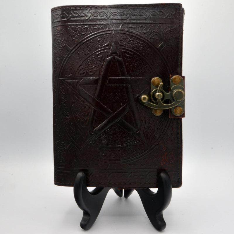Leather Journal - Brown Pentagram w/Latch - 5" x 7"-Home/Altar-Azure Green-The Bat Witch Cavern
