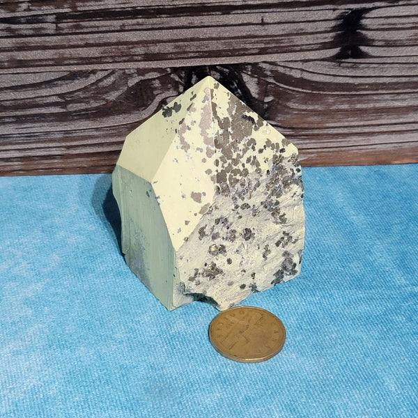 Serpentine avec pointe polie en pyrite (hauteur 3,25 po) 
