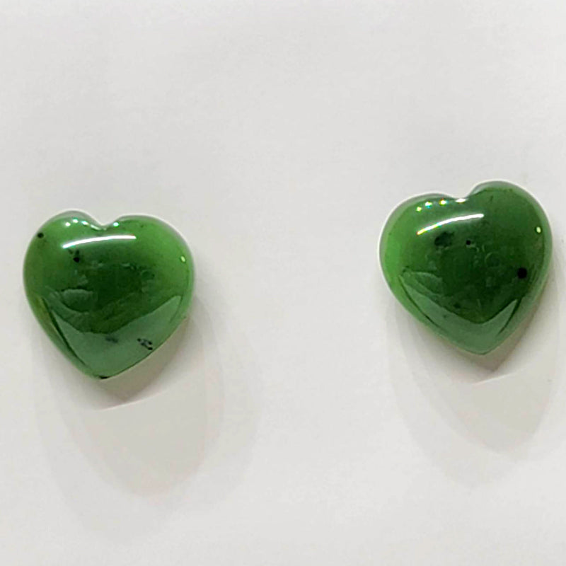 Boucles d'oreilles - Puces Coeur - Jade Canadien 0.25"