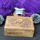 Wood Carved Box - Triple Moon 4" x 6"