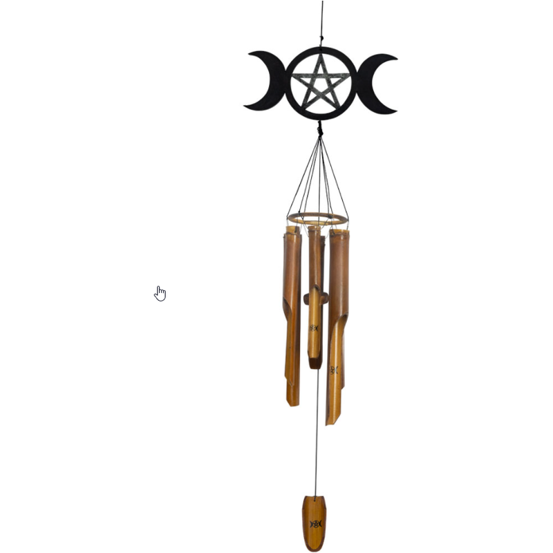 Bamboo Windchime - Triple Moon Pentacle 22"-Home/Altar-Kheops-The Bat Witch Cavern