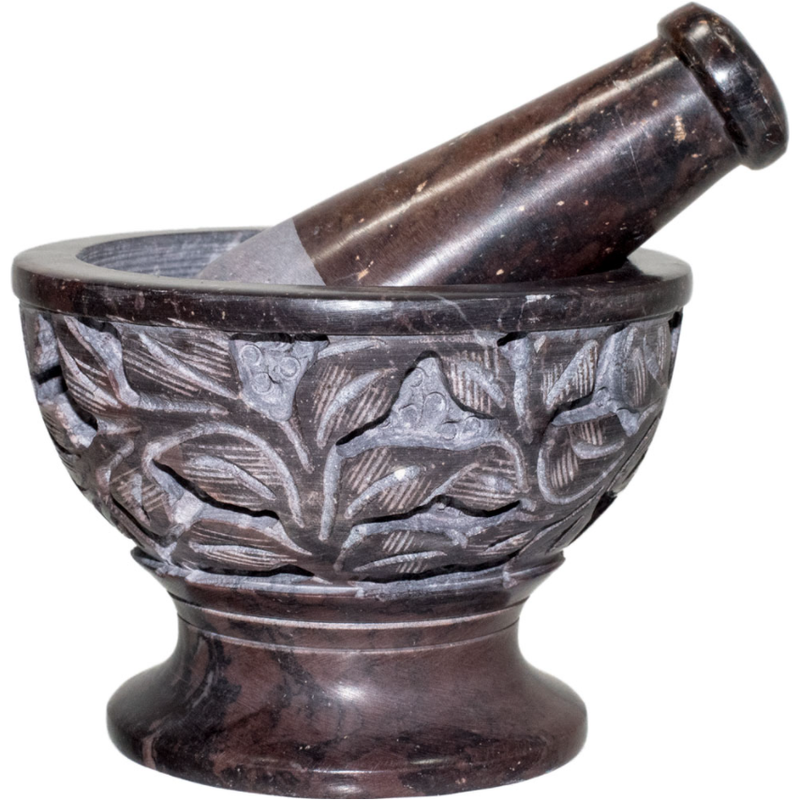 Mortar & Pestle - Light Brown Soapstone w/Leaves 4"-Home/Altar-Nature's Expression-The Bat Witch Cavern