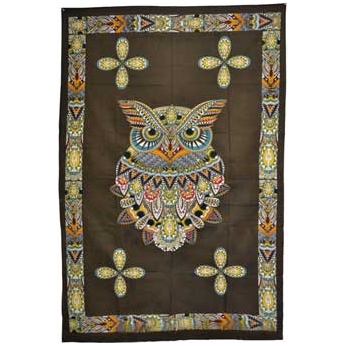 Tapestry - Owl (54" Wide x 86" High)-Home/Altar-Azure Green-The Bat Witch Cavern